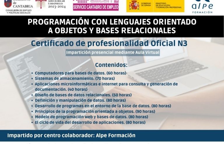 Certificado de profesionalidad Oficial Programación con lenguajes Orientados a Objetos y Bases de Datos Relacionales Alpe Formación