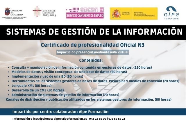 Certificado de profesionalidad oficial Sistemas de Gestión de la Información